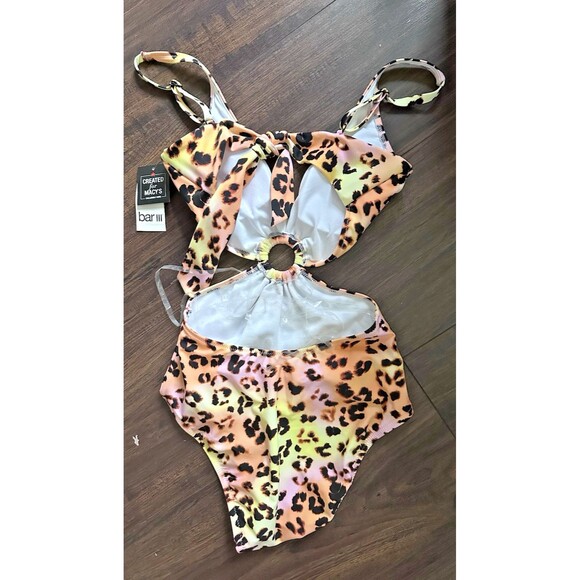 Bar III Women's Animal-Print O-Ring Cutout Monokini one piece Swimsuit Multi M - Picture 5 of 6